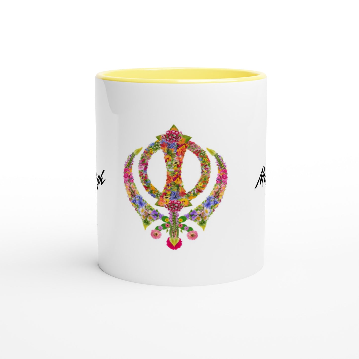 Khanda Sahib with last name White 11oz Ceramic Mug with Color Inside