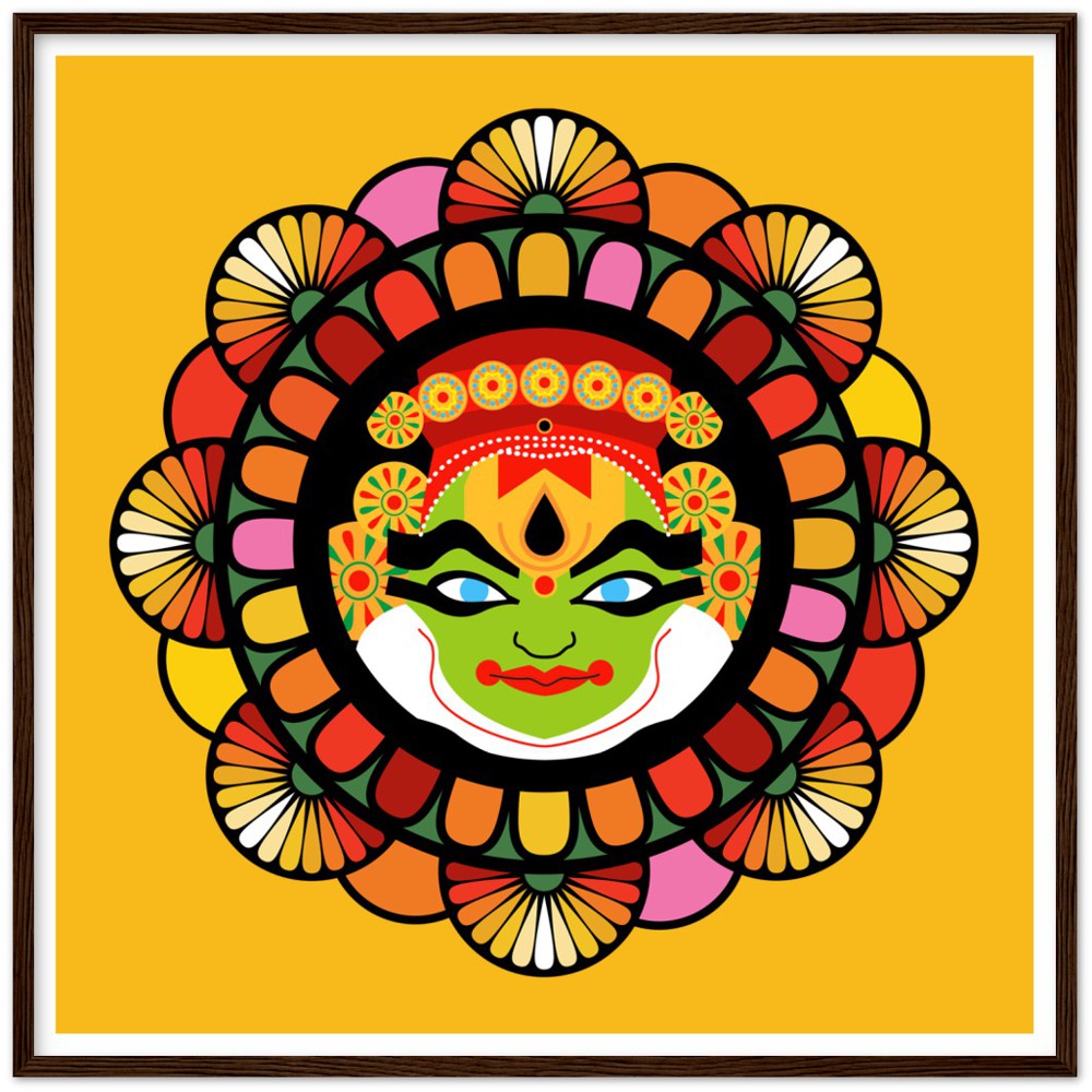 Hindu Kathakali South Indian art Hinduism Semi-Glossy Paper Wooden Framed Poster - Myparamatma